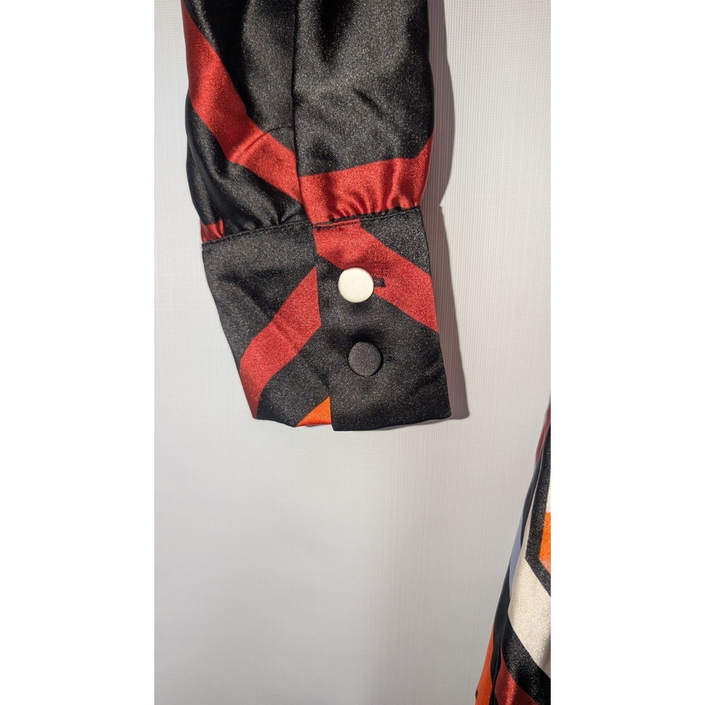 Zara Satin Geometric Jumpsuit Retro 70s Print Long Sleeve Wide Leg NWT Sz M - Picture 7 of 14